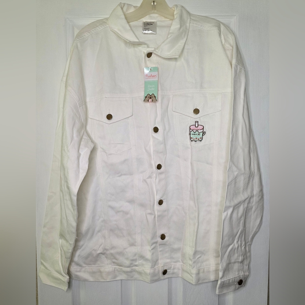 Pusheen White Denim Jacket with Cute Patch
